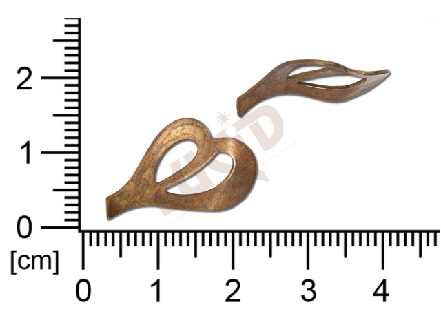 Tvarový výlisek rostlinné motivy lístečky bez oček (svěšovacích dírek) 21x13,5mm