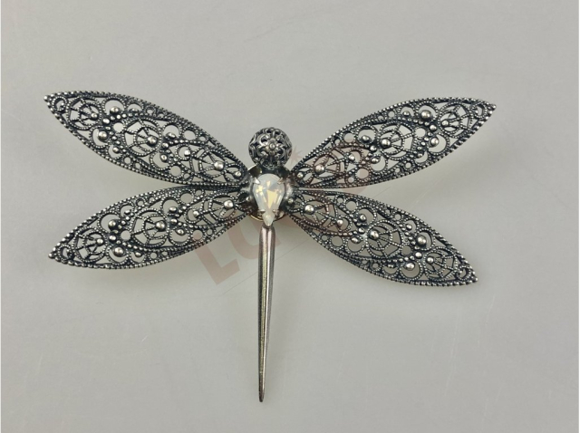 Brooch Dragonfly - antique silver