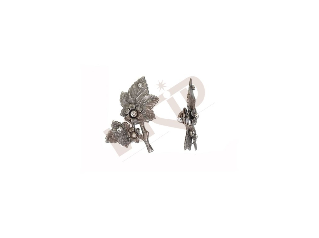 Brooch Leaves with Preciosa glass stones - antique silver