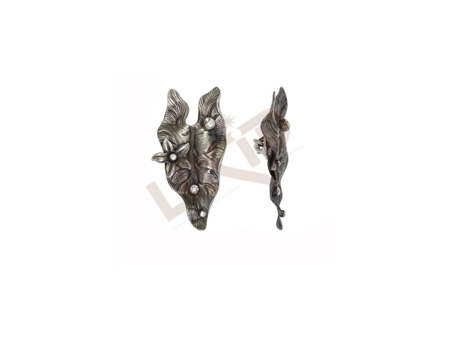 Brooch Hedera Helix with glass stones -antique silver