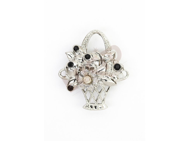 Brož košík s kamínky - rhodium
