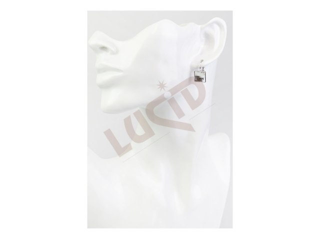 Earrings Square with glass stone - rhodium