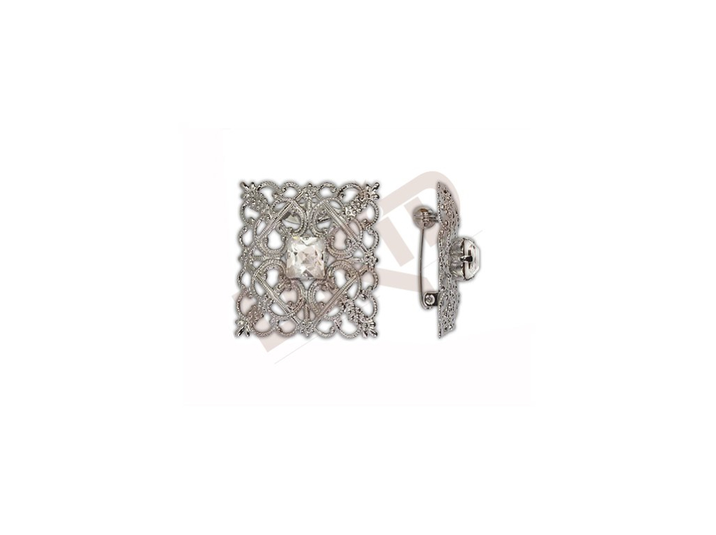 Brooch Square with glass stones - rhodium