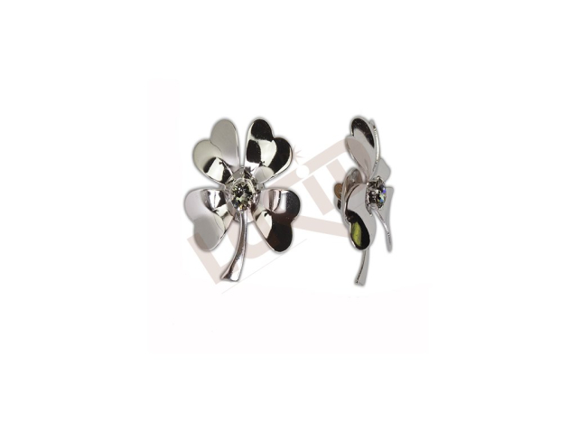 Brooch Four - leaf clover with glass stones and clutch - rhodium