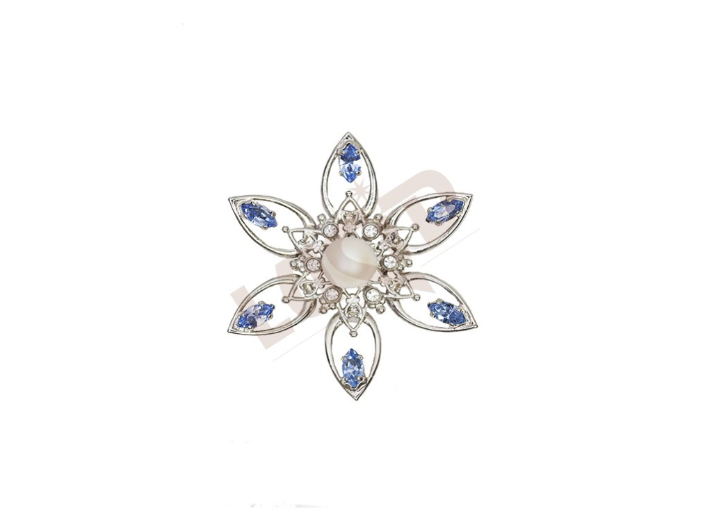 Brooch Christmas snowflake with stones and pearl - rhodium