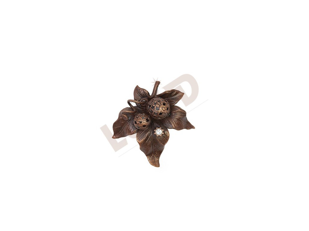 Brooch Grapevine leaf with stones - antique copper