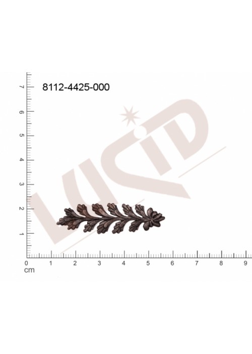 Tvarový výlisek rostlinné motivy lístečky bez oček (svěšovacích dírek) 46.0x13.0mm