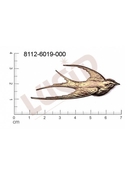 Tvarový výlisek zvířata pták bez oček (svěšovacích dírek) 59.0x23.0mm