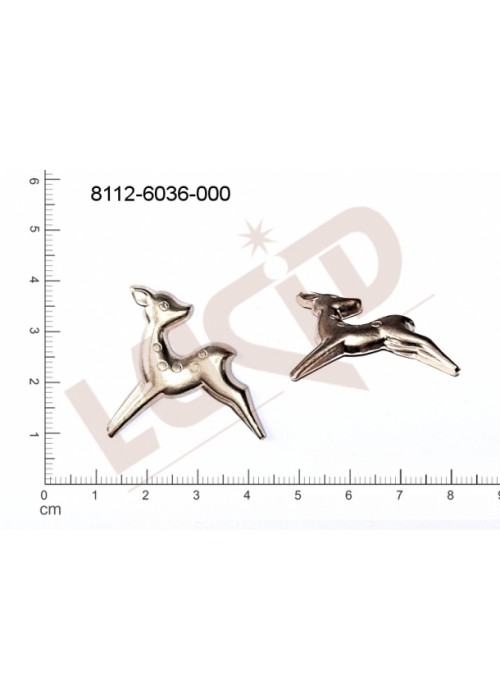Tvarový výlisek zvířata jelen bez oček (svěšovacích dírek) 32.3x31.2mm