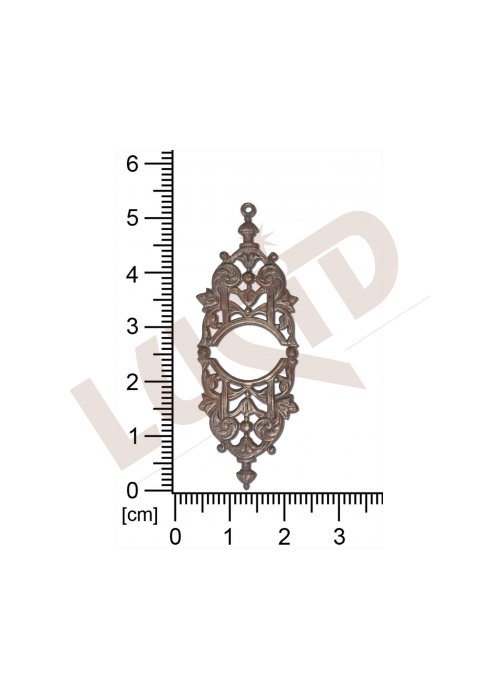 Filigrán, tvarový výlisek, ovál s 1 očkem  prořezávaný 53.0x19.0mm