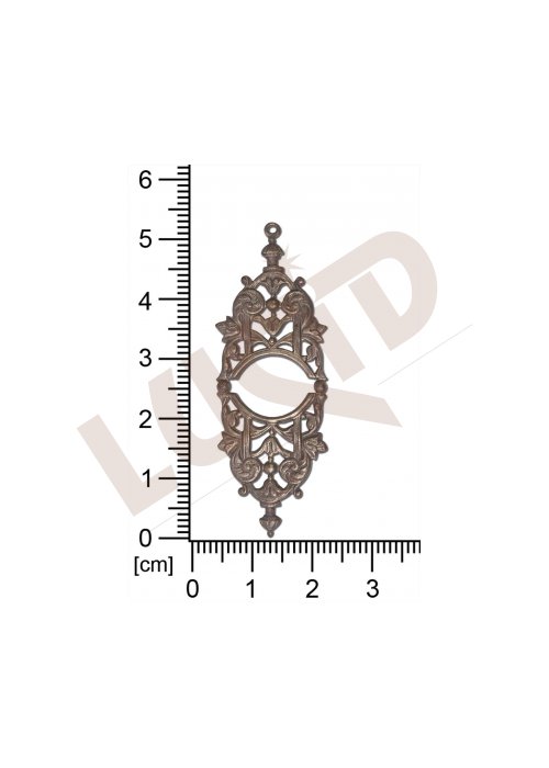 Filigrán, tvarový výlisek, ovál s 1 očkem  prořezávaný 53.0x19.0mm