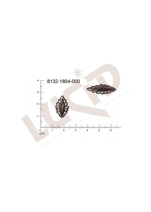 Filigrán,tvarový výlisek rostlinné motivy lístečky bez oček (svěšovacích dírek) 19.0x11.0mm