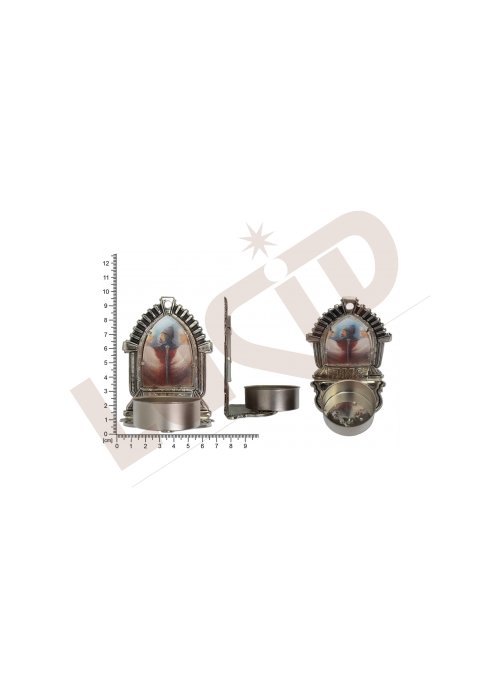 Stojánek Klasicismus s miskou pro svíčku, nikl, s obrázkem, se sklíčkem